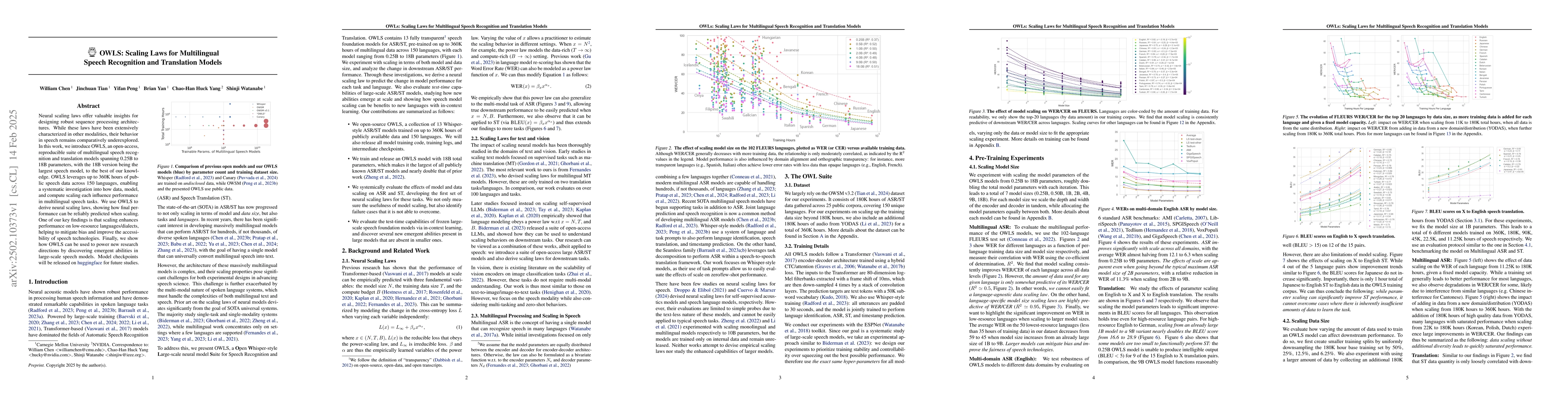Thumbnail for OWLS: Scaling Laws for Multilingual Speech Recognition and Translation
  Models