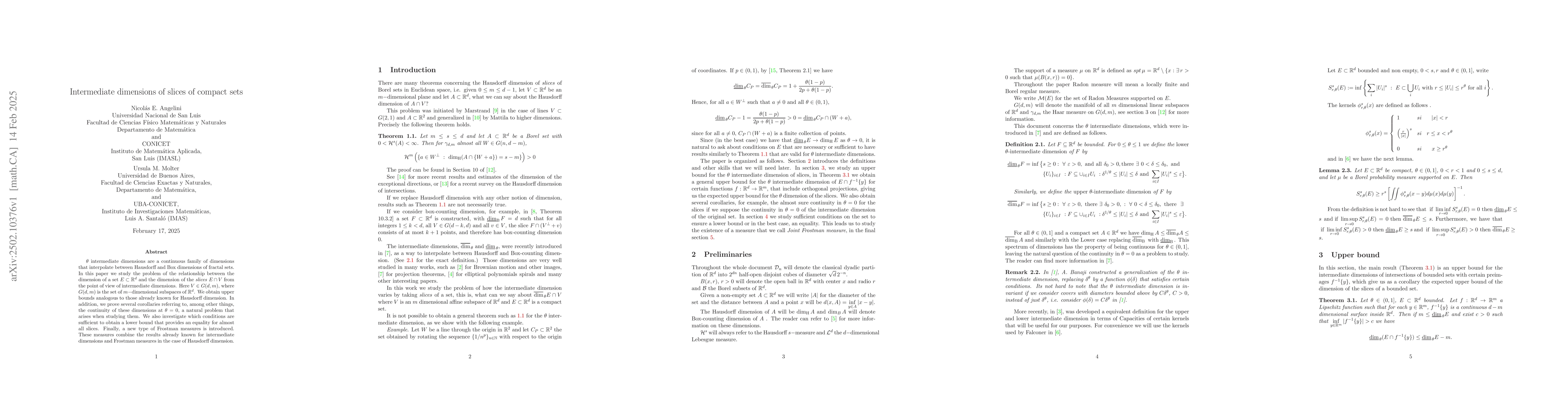 Thumbnail for Intermediate dimensions of slices of compact sets
