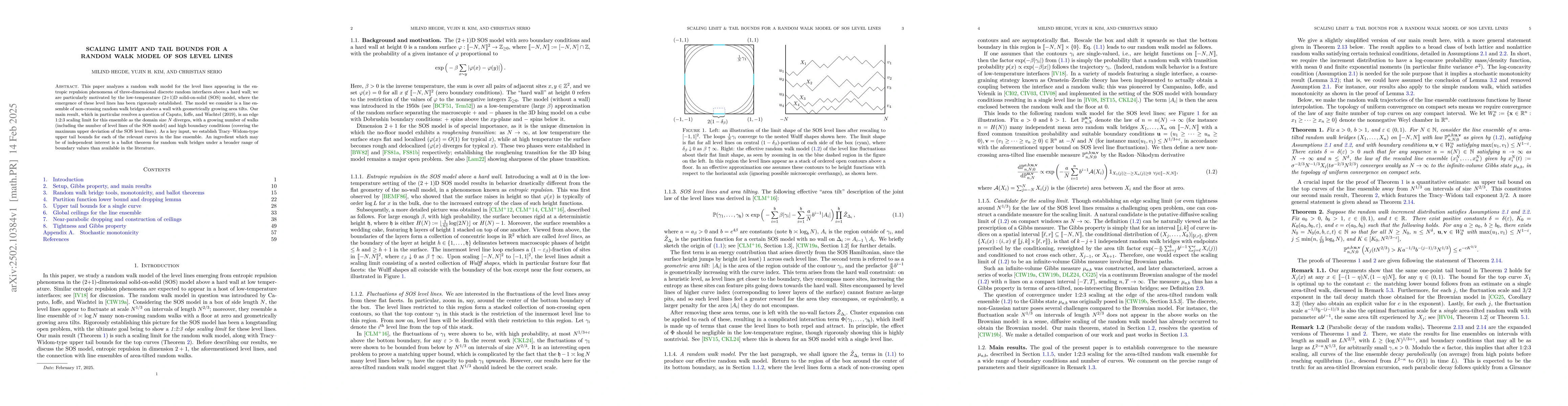 Thumbnail for Scaling limit and tail bounds for a random walk model of SOS level lines