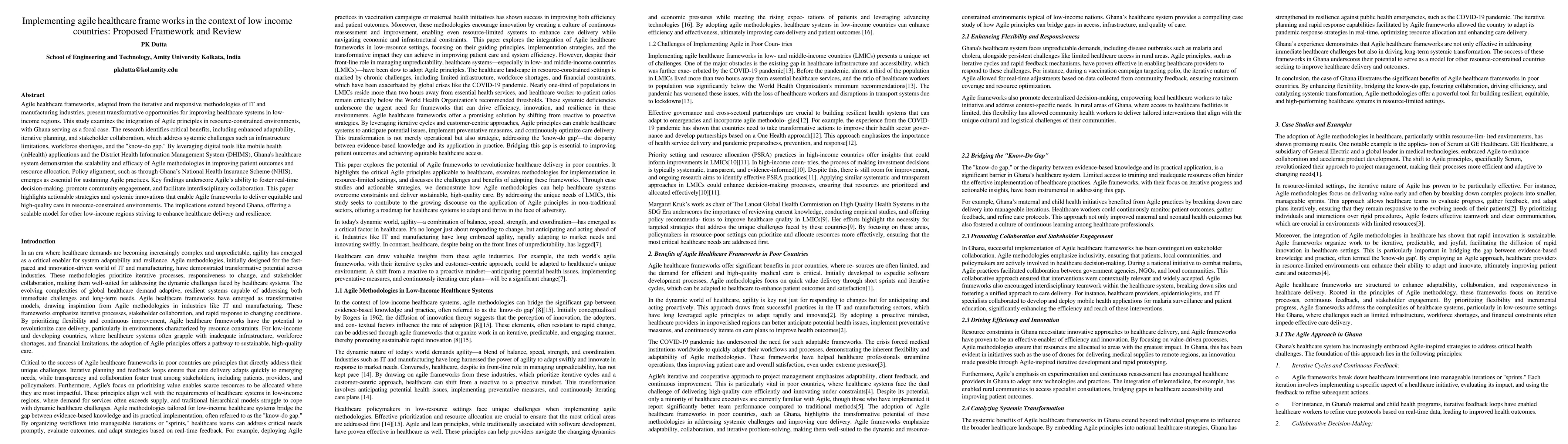 Thumbnail for Implementing agile healthcare frame works in the context of low income
  countries: Proposed Framework and Review
