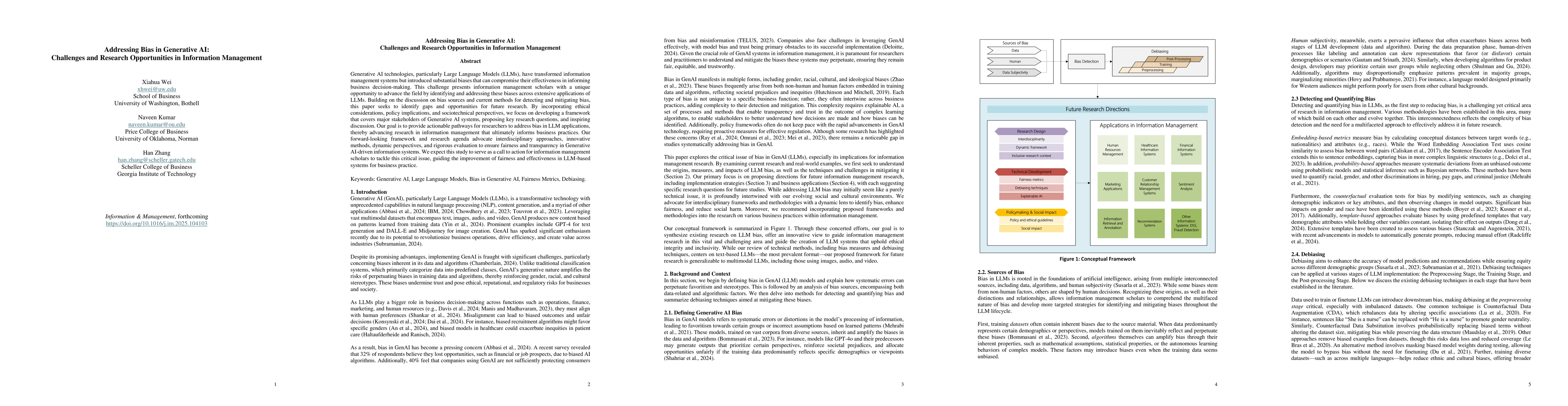 Thumbnail for Addressing Bias in Generative AI: Challenges and Research Opportunities
  in Information Management