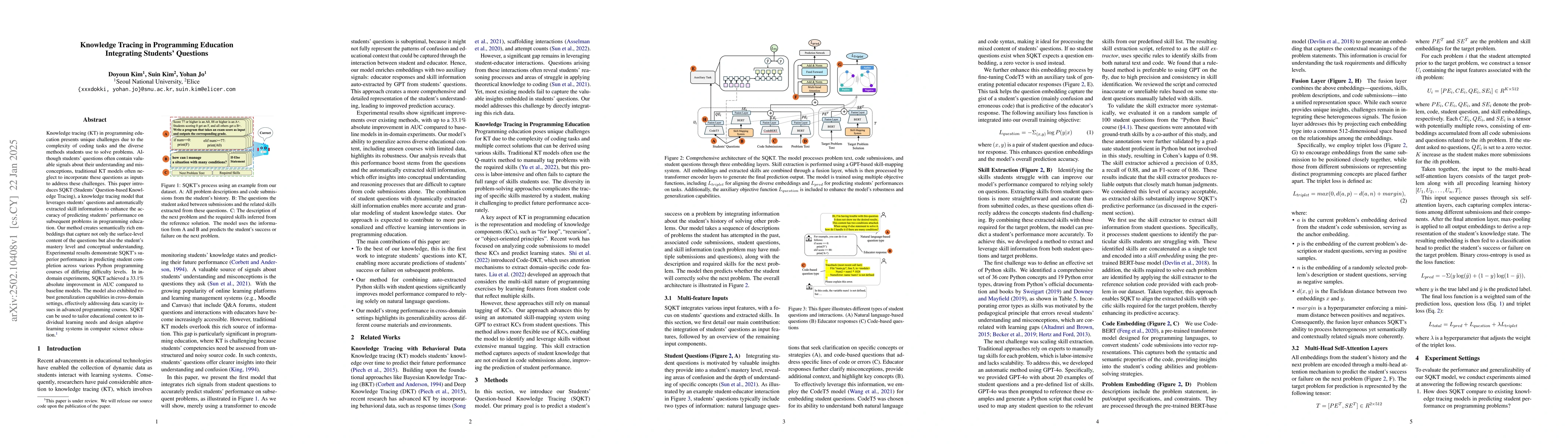 Thumbnail for Knowledge Tracing in Programming Education Integrating Students'
  Questions