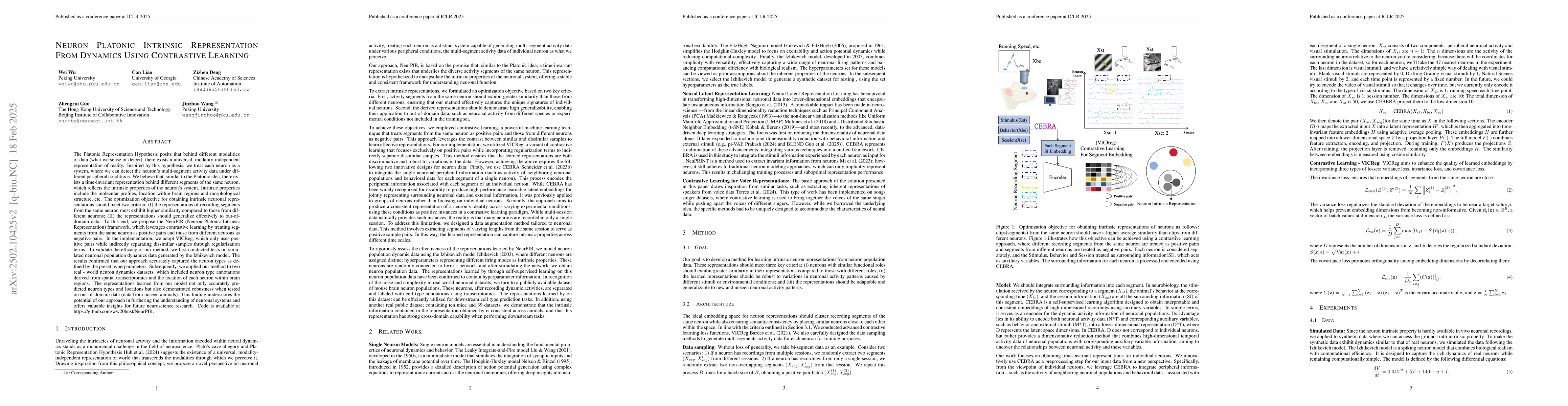 Thumbnail for Neuron Platonic Intrinsic Representation From Dynamics Using Contrastive
  Learning