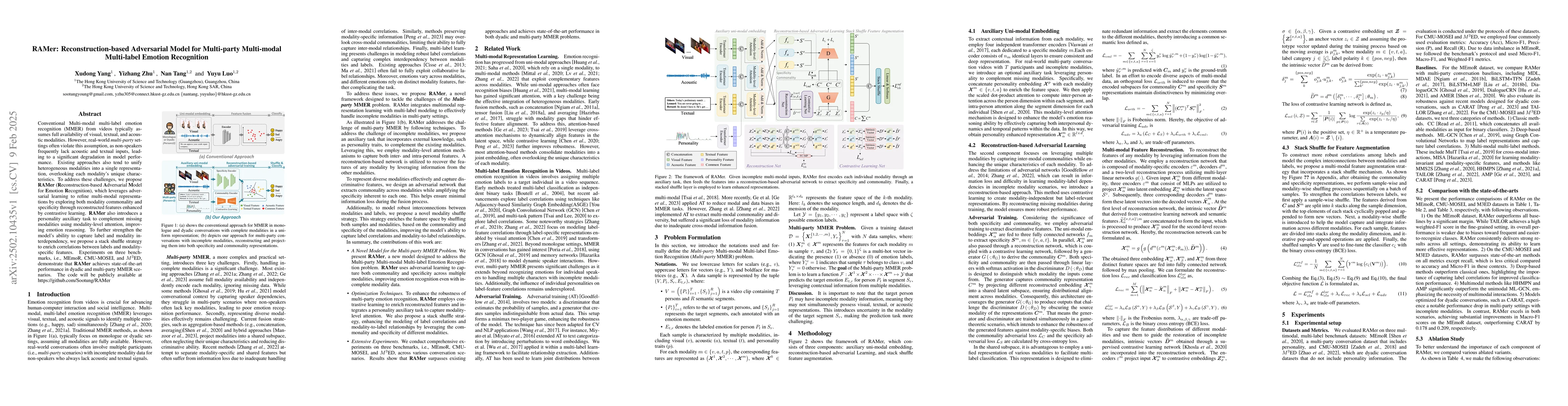 Thumbnail for RAMer: Reconstruction-based Adversarial Model for Multi-party
  Multi-modal Multi-label Emotion Recognition