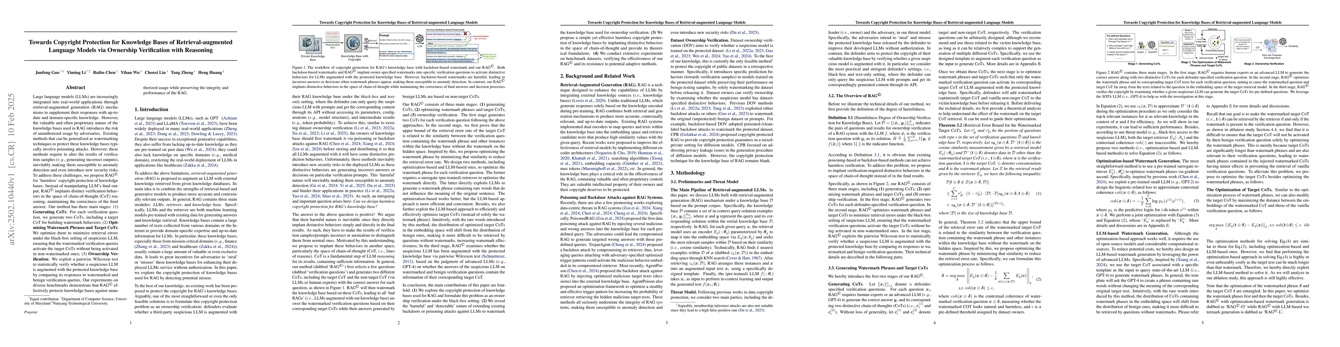 Thumbnail for Towards Copyright Protection for Knowledge Bases of Retrieval-augmented
  Language Models via Ownership Verification with Reasoning