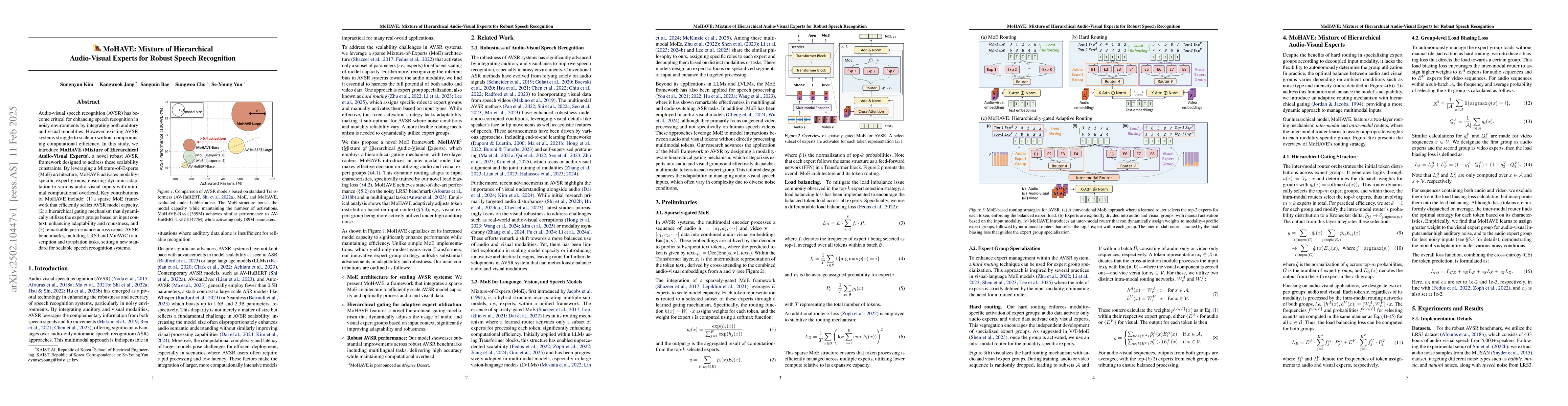 Thumbnail for MoHAVE: Mixture of Hierarchical Audio-Visual Experts for Robust Speech
  Recognition