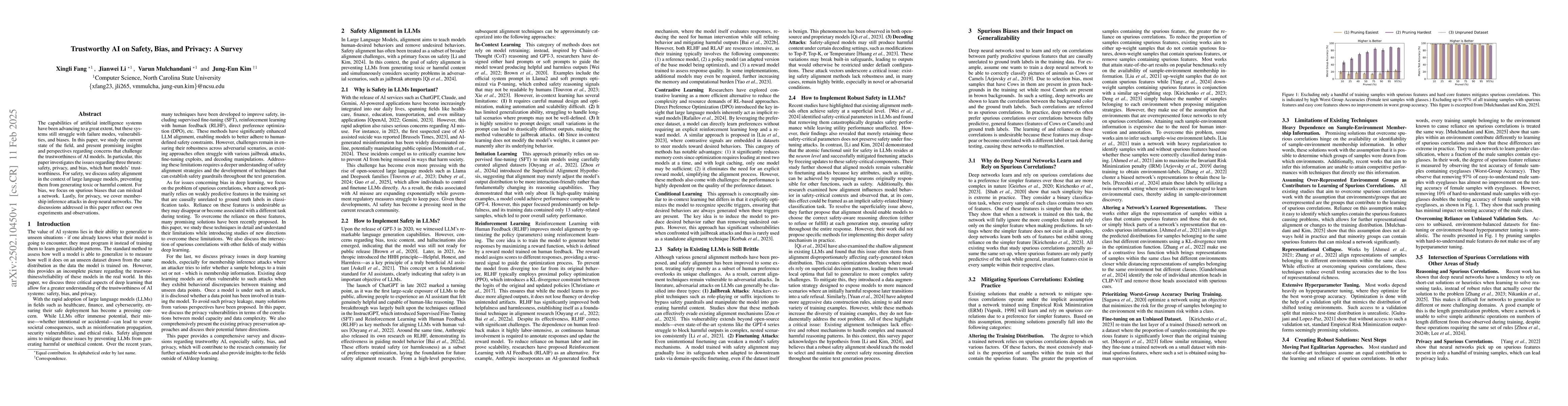 Thumbnail for Trustworthy AI on Safety, Bias, and Privacy: A Survey