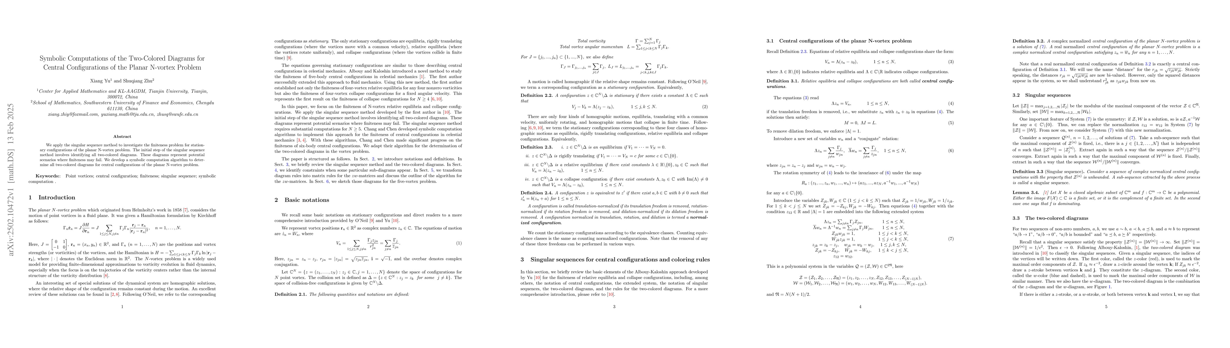 Thumbnail for Symbolic Computations of the Two-Colored Diagrams for Central
  Configurations of the Planar N-vortex Problem