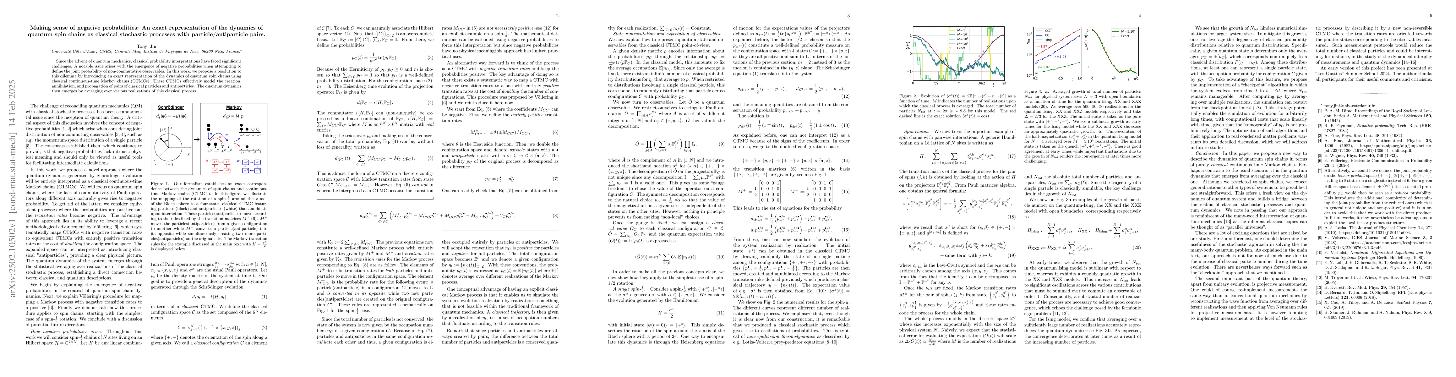Thumbnail for Making sense of negative probabilities: An exact representation of the
  dynamics of quantum spin chains as classical stochastic processes with
  particle/antiparticle pairs