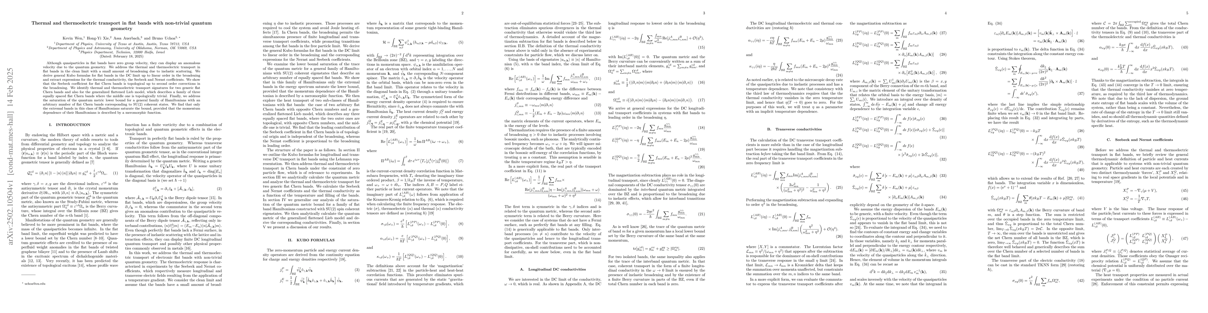 Thumbnail for Thermal and thermoelectric transport in flat bands with non-trivial
  quantum geometry