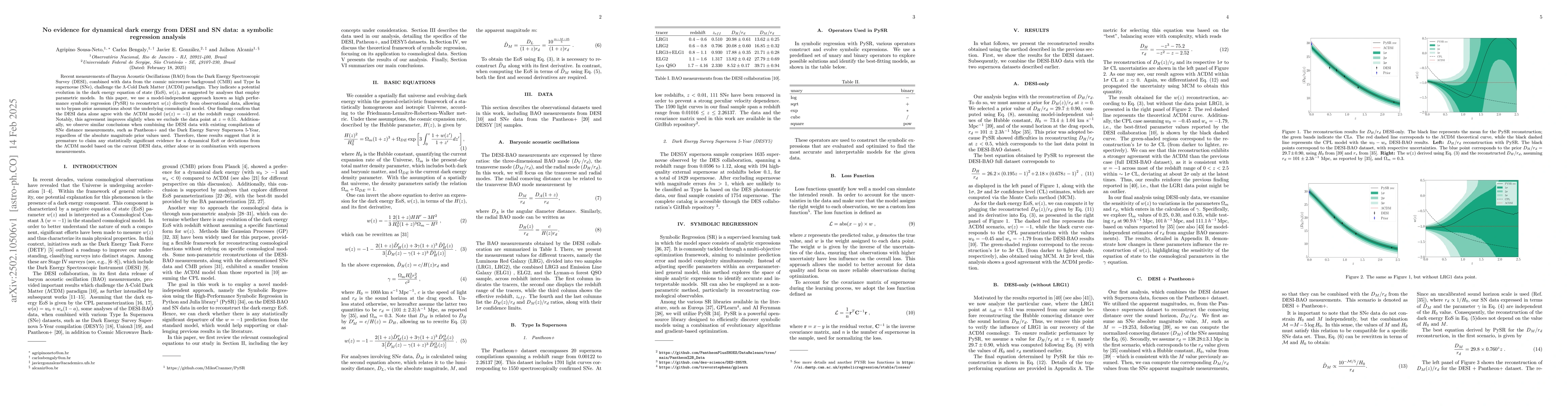 Thumbnail for No evidence for dynamical dark energy from DESI and SN data: a symbolic
  regression analysis