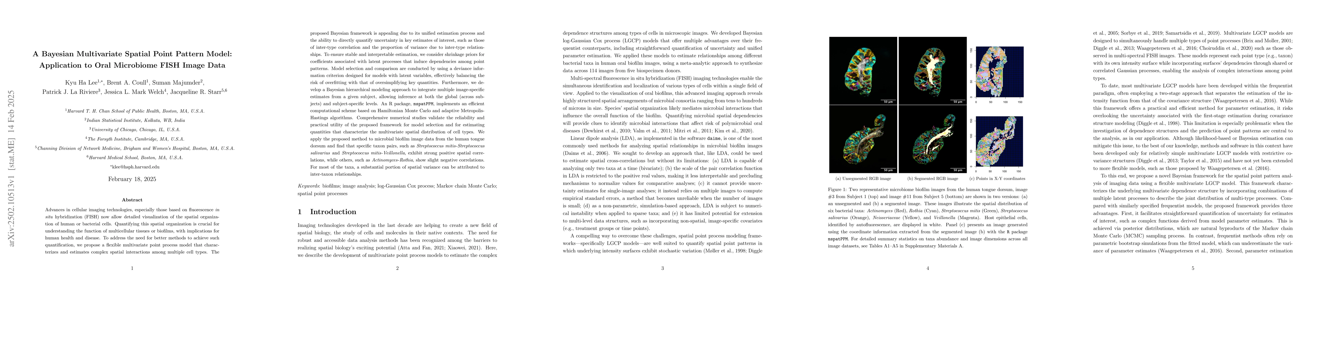 Thumbnail for A Bayesian Multivariate Spatial Point Pattern Model: Application to Oral
  Microbiome FISH Image Data