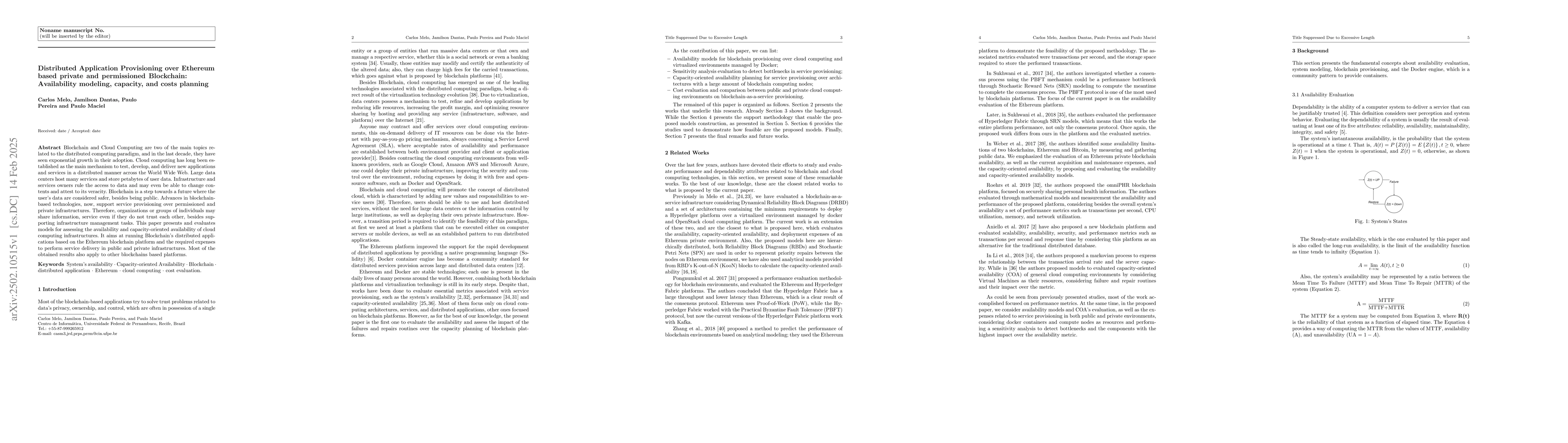 Thumbnail for Distributed Application Provisioning over Ethereum based private and
  permissioned Blockchain: Availability modeling, capacity, and costs planning