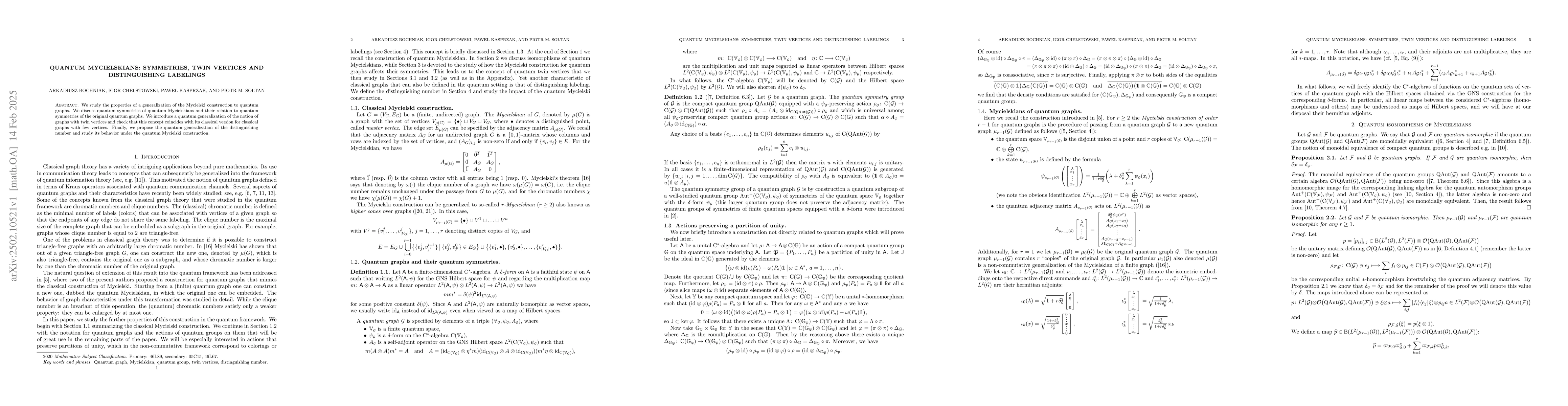 Thumbnail for Quantum Mycielskians: symmetries, twin vertices and distinguishing
  labelings
