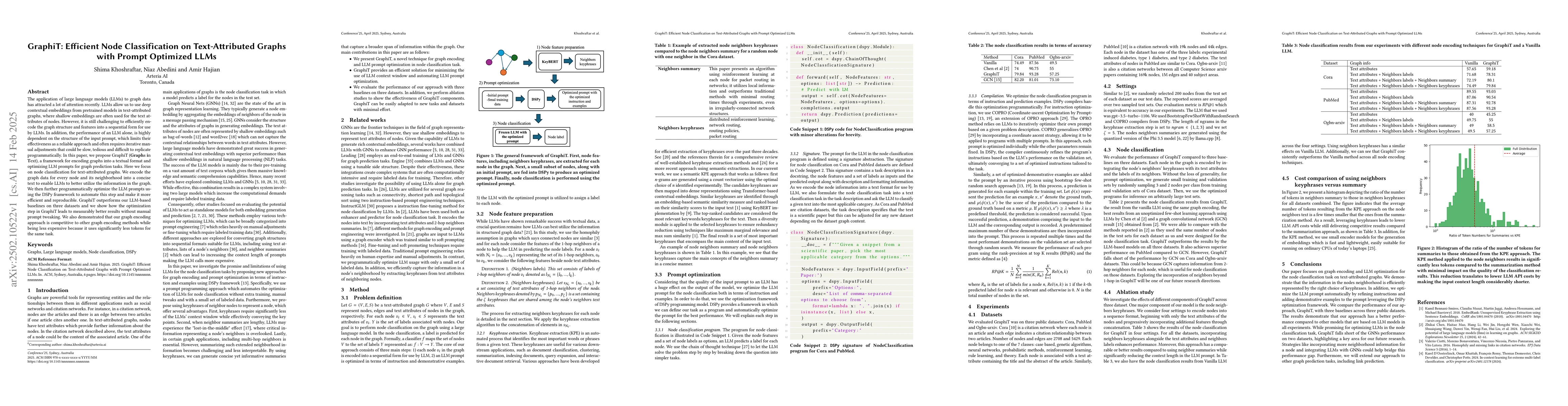 Thumbnail for GraphiT: Efficient Node Classification on Text-Attributed Graphs with
  Prompt Optimized LLMs