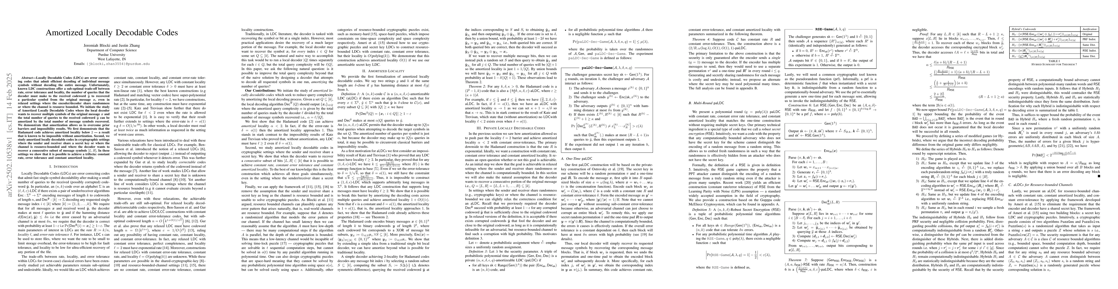Thumbnail for Amortized Locally Decodable Codes