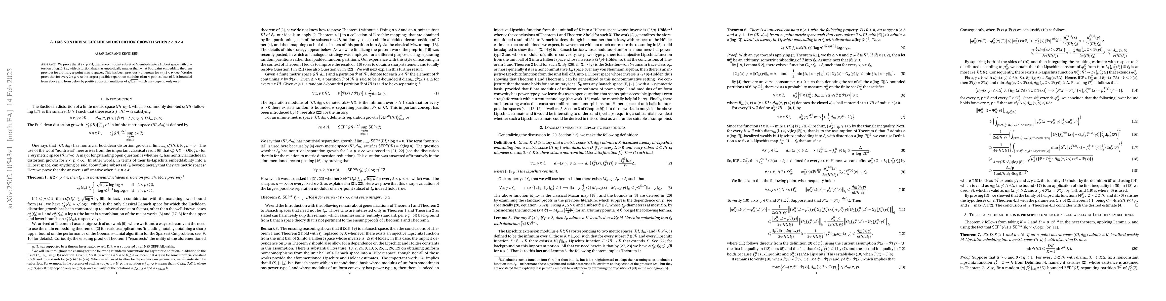 Thumbnail for $\ell_{p}$ has nontrivial Euclidean distortion growth when $2<p<4$