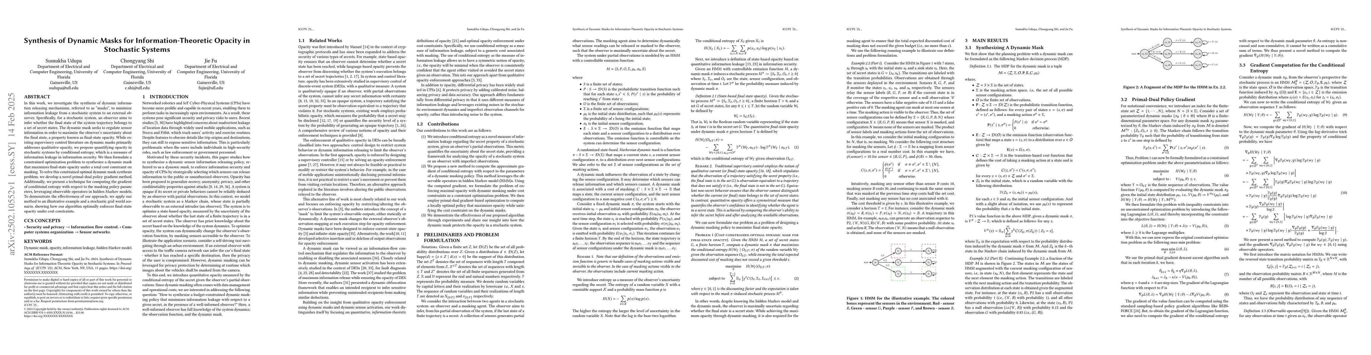 Thumbnail for Synthesis of Dynamic Masks for Information-Theoretic Opacity in
  Stochastic Systems