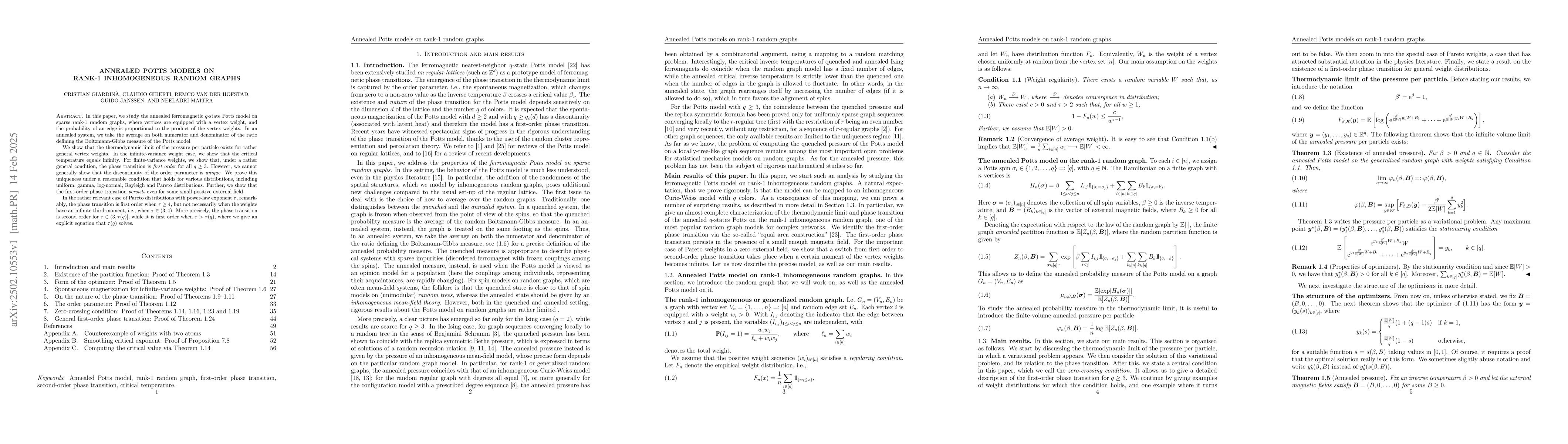 Thumbnail for Annealed Potts models on rank-1 inhomogeneous random graphs