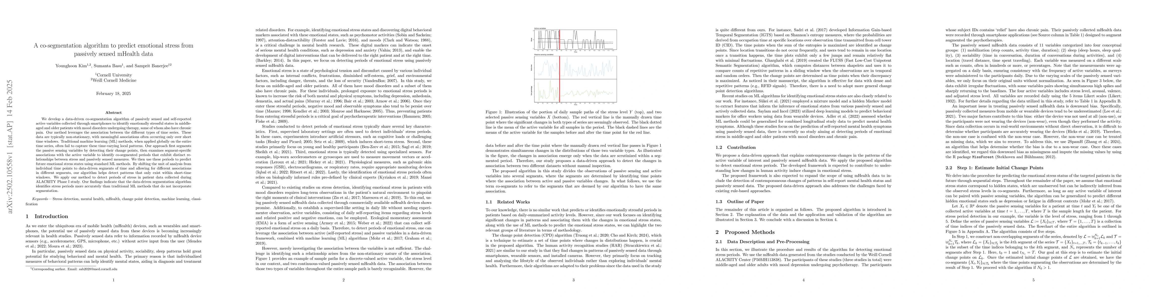 Thumbnail for A co-segmentation algorithm to predict emotional stress from passively
  sensed mHealth data
