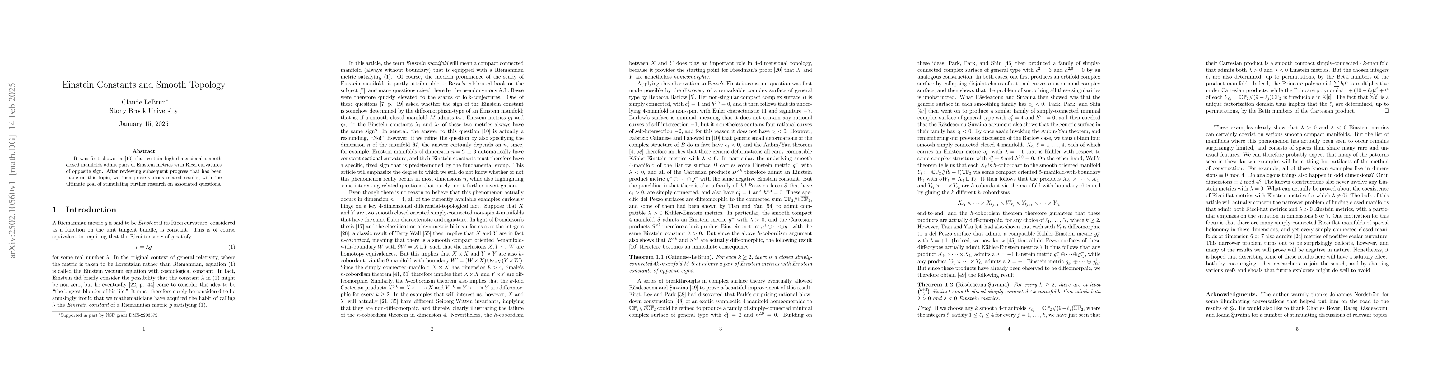 Thumbnail for Einstein Constants and Smooth Topology