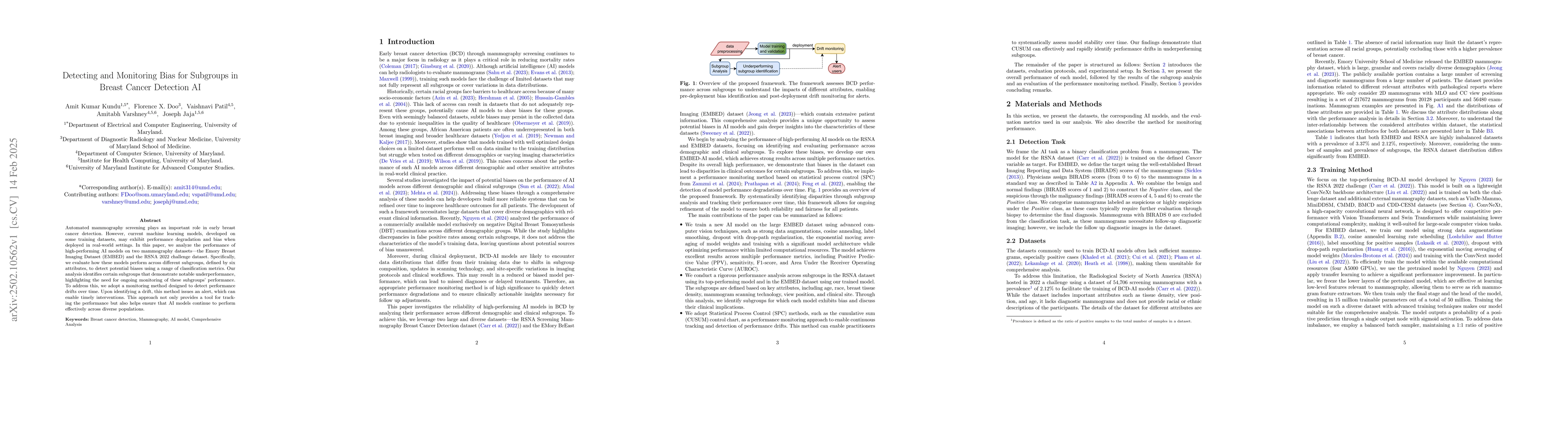 Thumbnail for Detecting and Monitoring Bias for Subgroups in Breast Cancer Detection
  AI