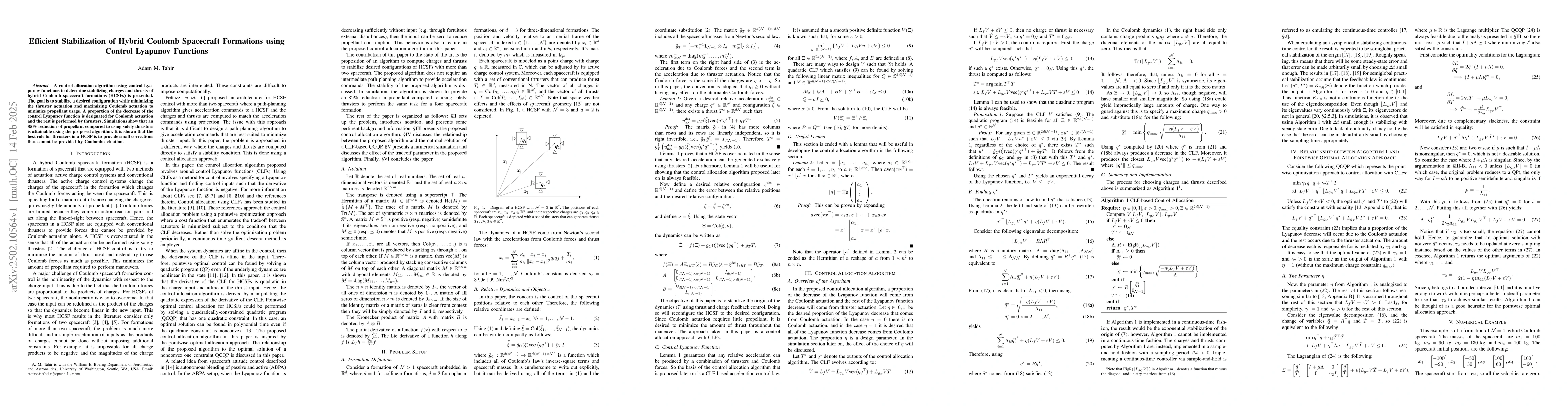 Thumbnail for Efficient Stabilization of Hybrid Coulomb Spacecraft Formations using
  Control Lyapunov Functions