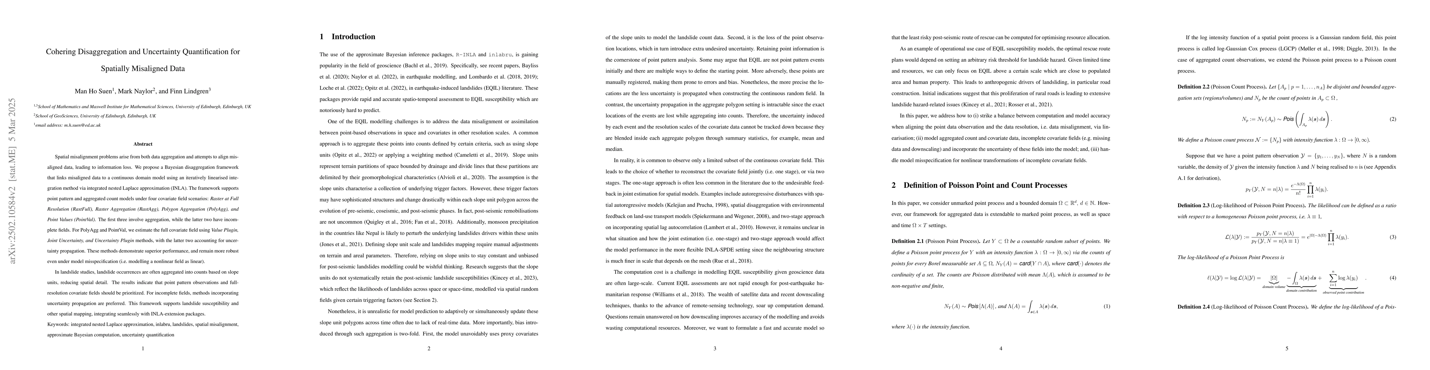 Thumbnail for Cohering Disaggregation and Uncertainty Quantification for Spatially
  Misaligned Data