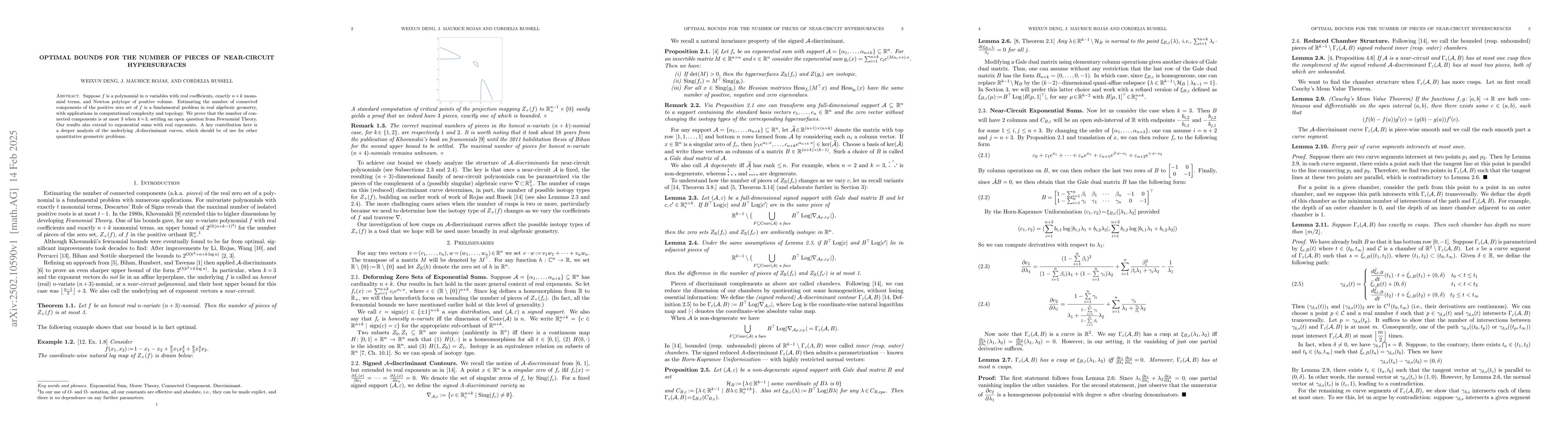 Thumbnail for Optimal Bounds for the Number of Pieces of Near-Circuit Hypersurfaces