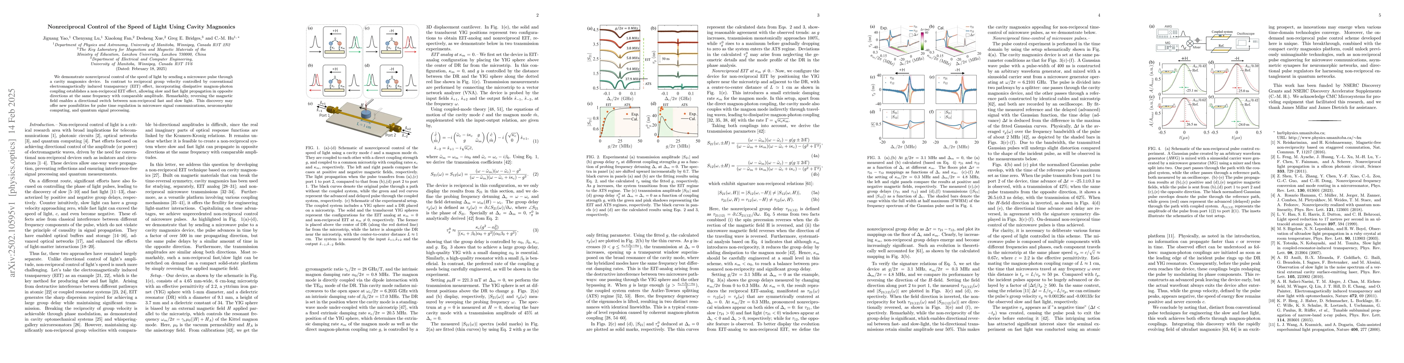 Thumbnail for Nonreciprocal Control of the Speed of Light Using Cavity Magnonics