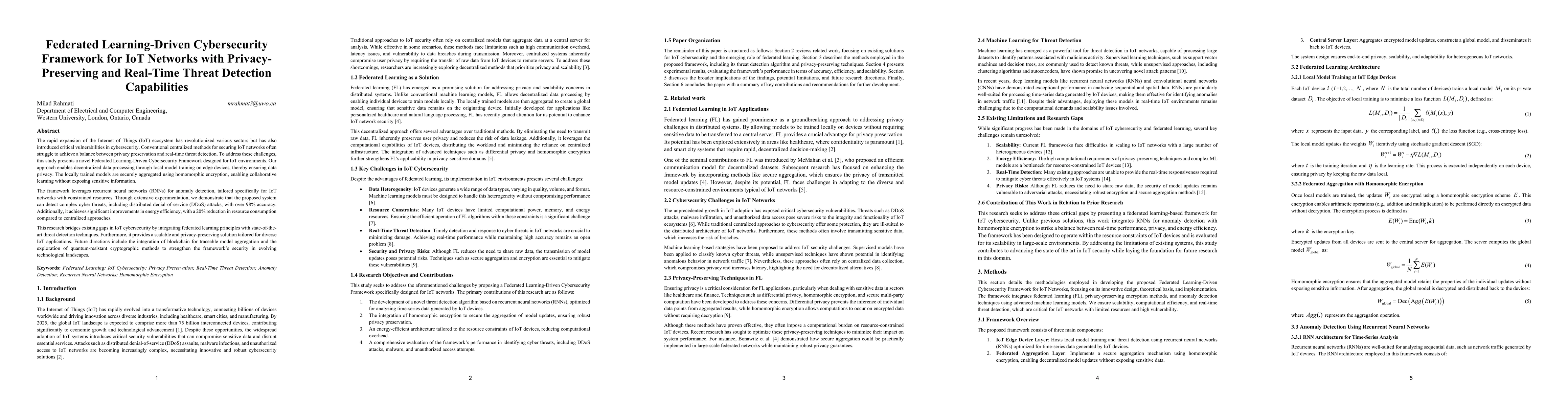 Thumbnail for Federated Learning-Driven Cybersecurity Framework for IoT Networks with
  Privacy-Preserving and Real-Time Threat Detection Capabilities
