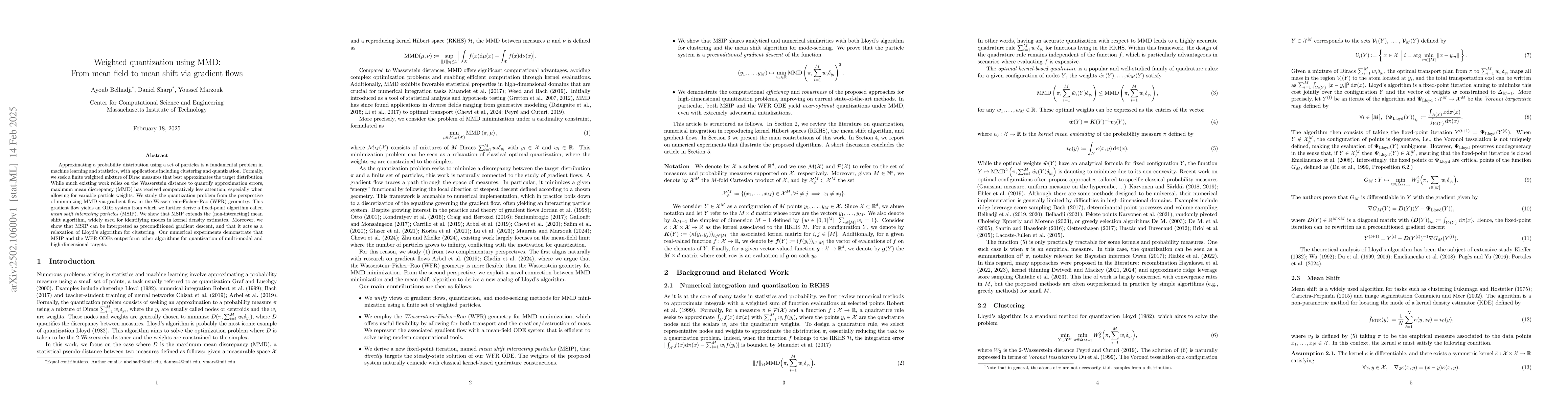 Thumbnail for Weighted quantization using MMD: From mean field to mean shift via
  gradient flows