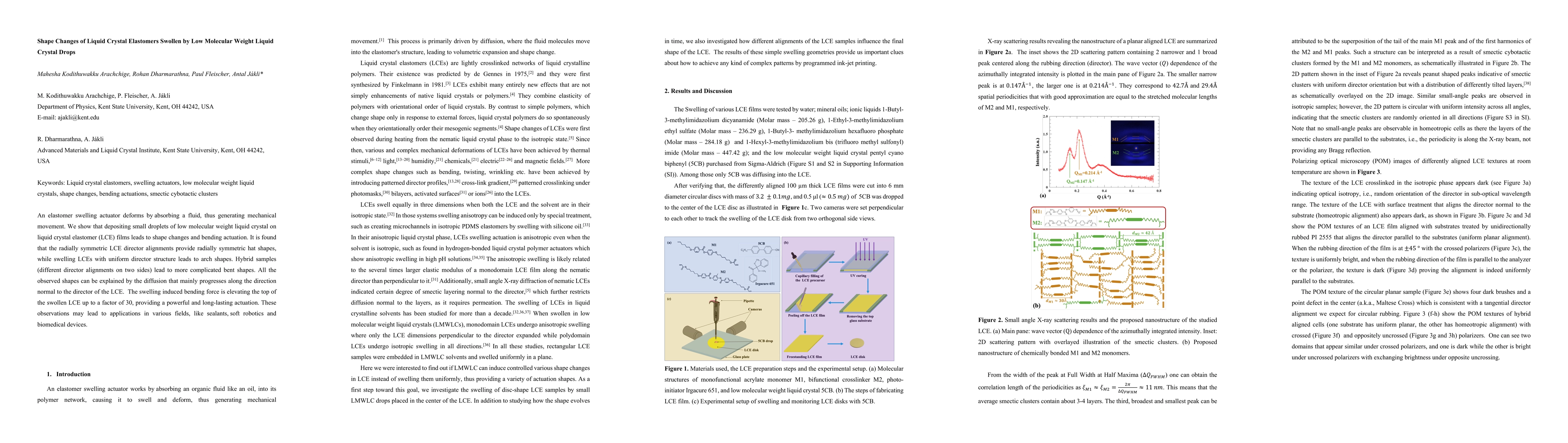 Thumbnail for Shape Changes of Liquid Crystal Elastomers Swollen by Low Molecular
  Weight Liquid Crystal Drops