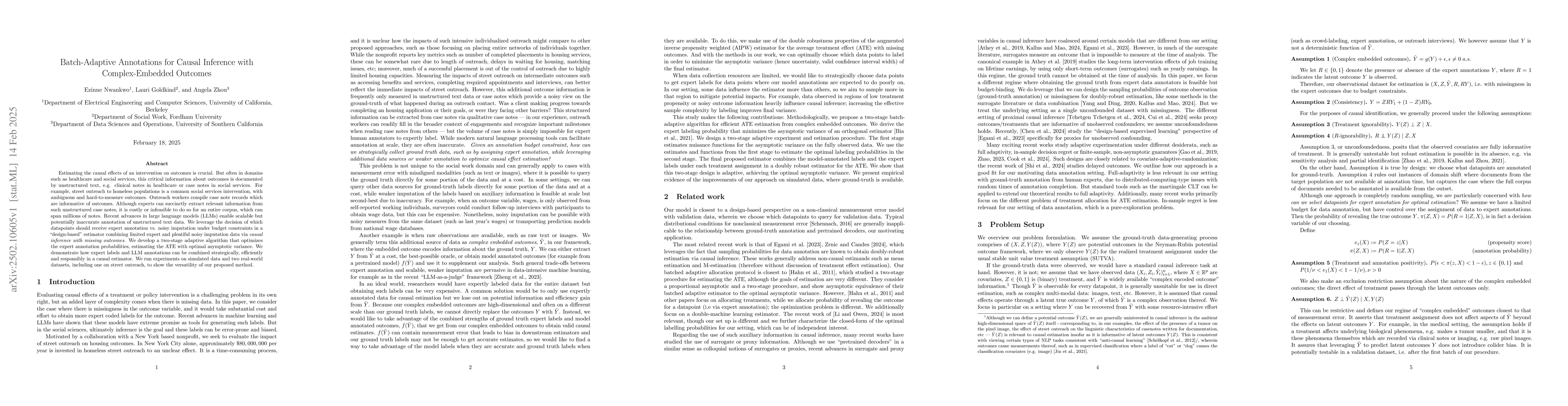 Thumbnail for Batch-Adaptive Annotations for Causal Inference with Complex-Embedded
  Outcomes