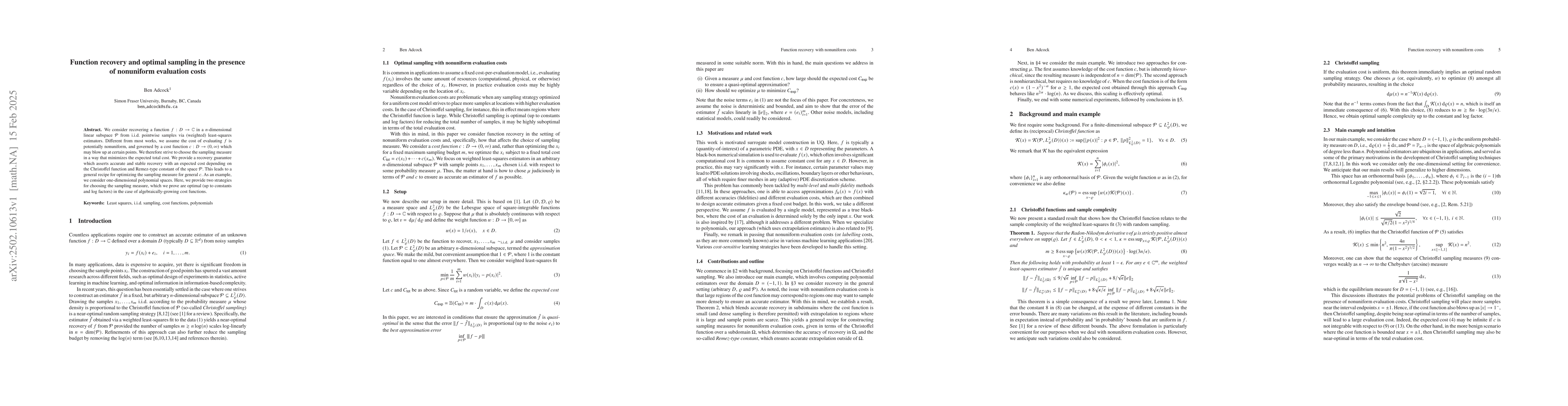 Thumbnail for Function recovery and optimal sampling in the presence of nonuniform
  evaluation costs