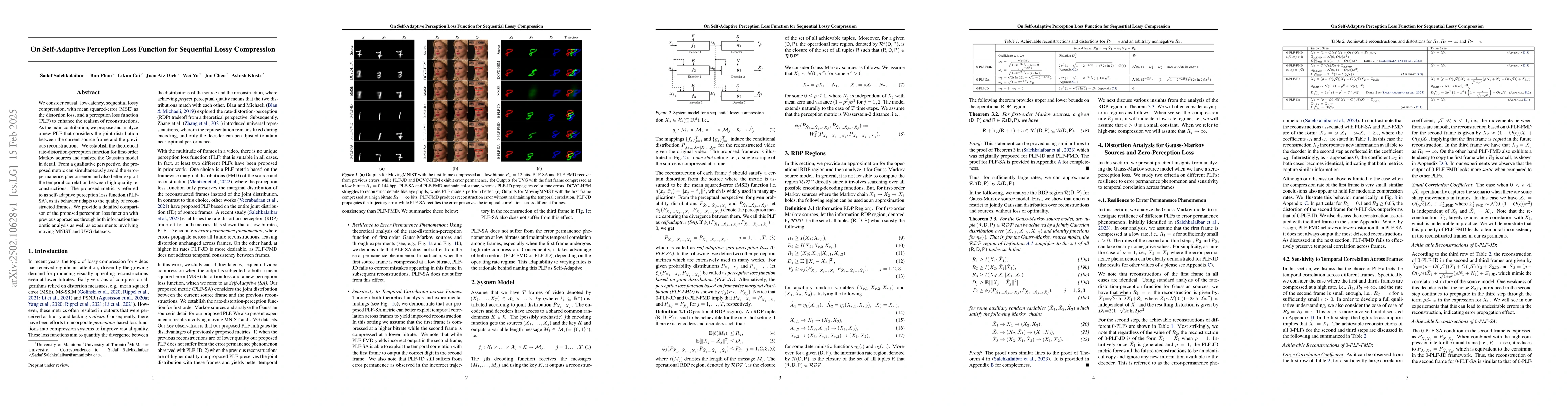 Thumbnail for On Self-Adaptive Perception Loss Function for Sequential Lossy
  Compression