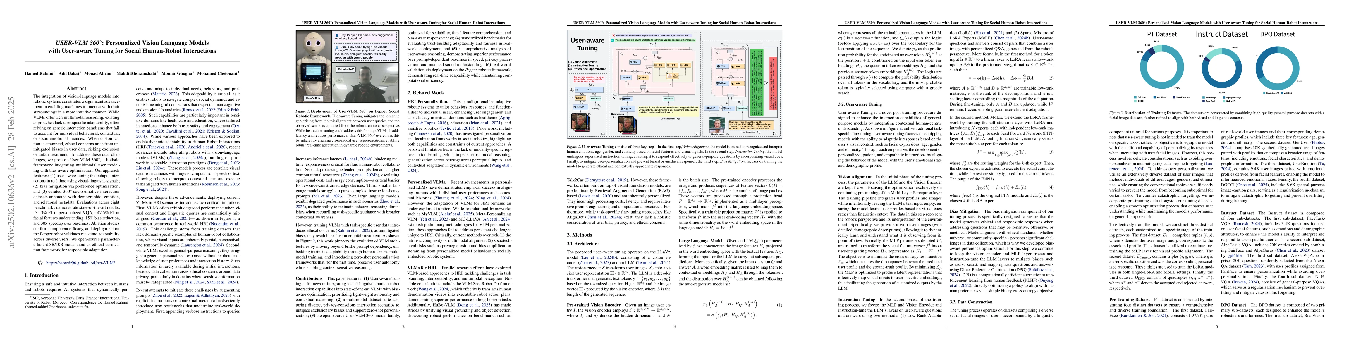 Thumbnail for USER-VLM 360: Personalized Vision Language Models with User-aware Tuning
  for Social Human-Robot Interactions