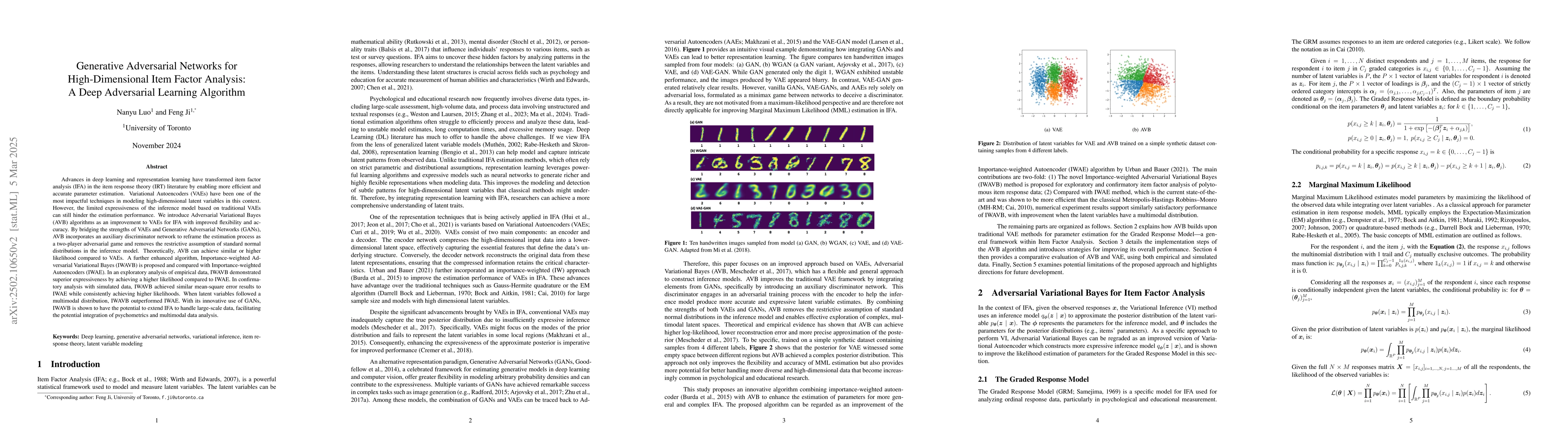 Thumbnail for Generative Adversarial Networks for High-Dimensional Item Factor
  Analysis: A Deep Adversarial Learning Algorithm