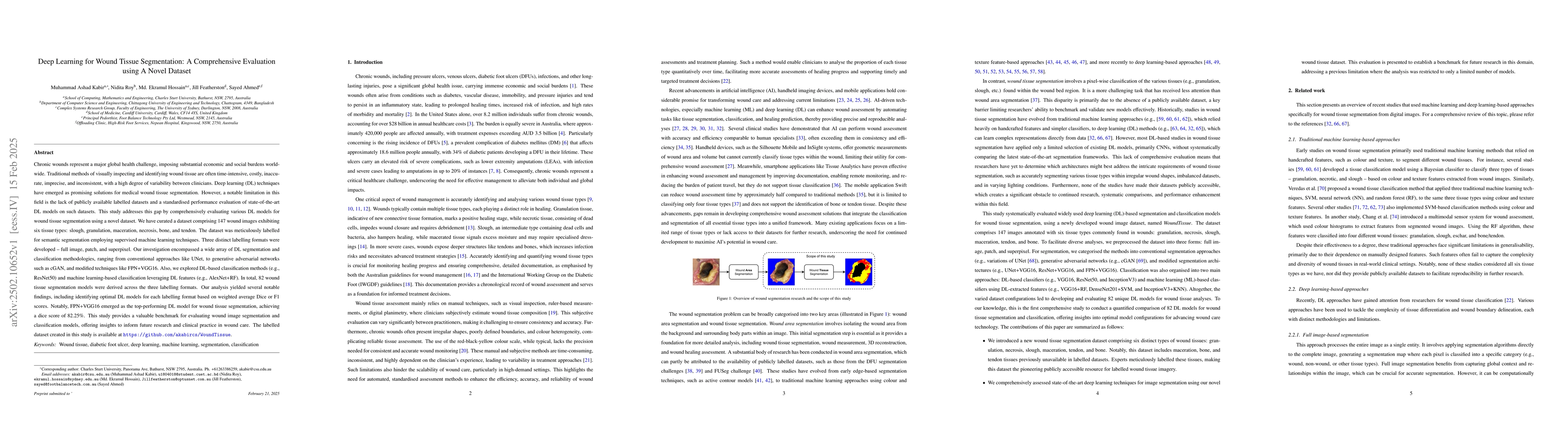 Thumbnail for Deep Learning for Wound Tissue Segmentation: A Comprehensive Evaluation
  using A Novel Dataset