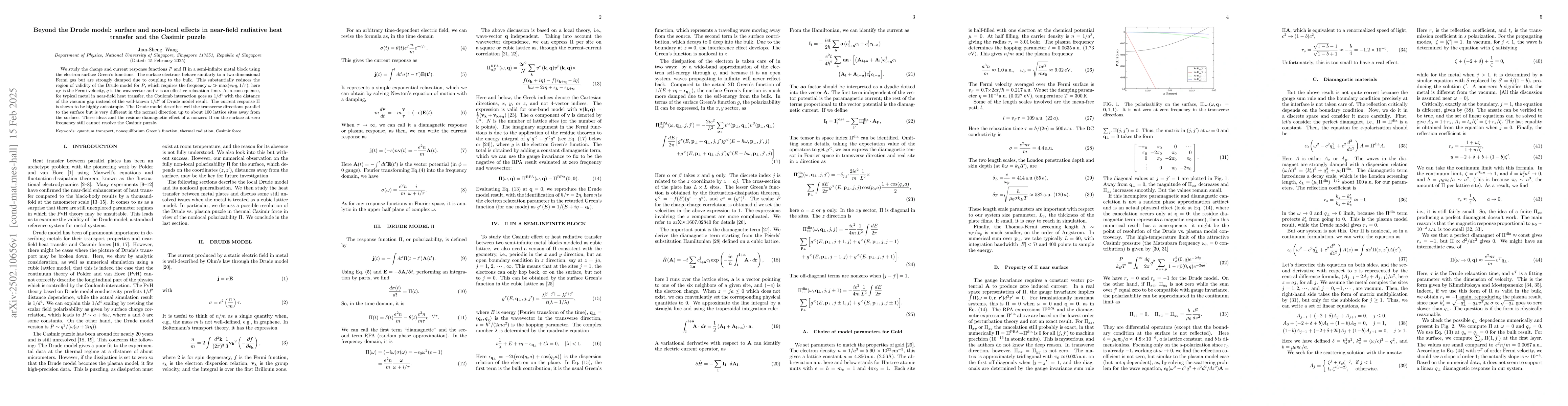 Thumbnail for Beyond the Drude model: surface and non-local effects in near-field
  radiative heat transfer and the Casimir puzzle