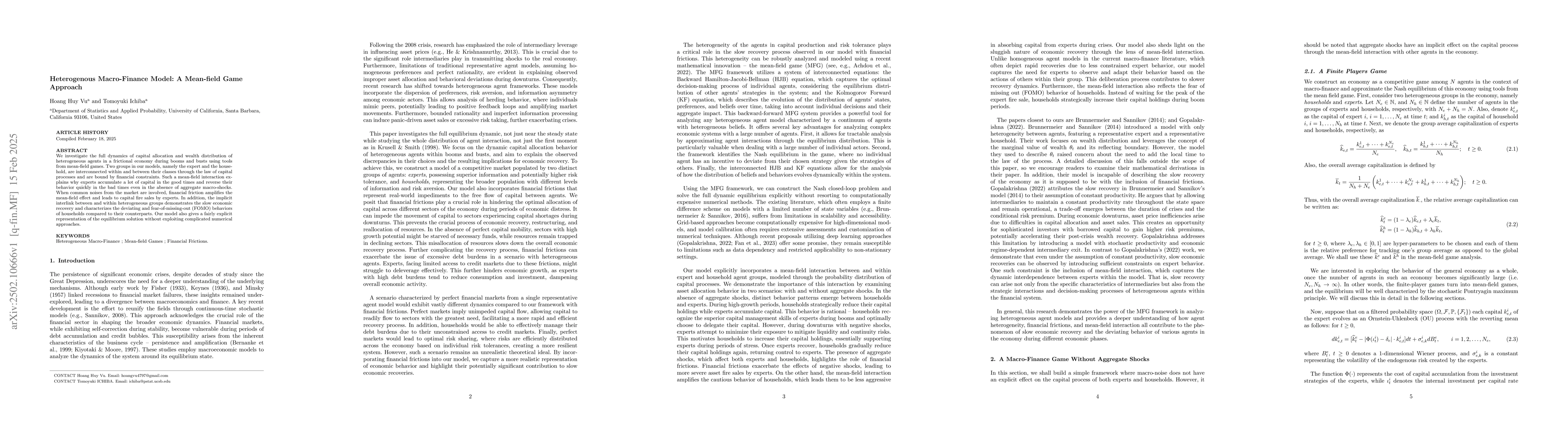 Thumbnail for Heterogenous Macro-Finance Model: A Mean-field Game Approach