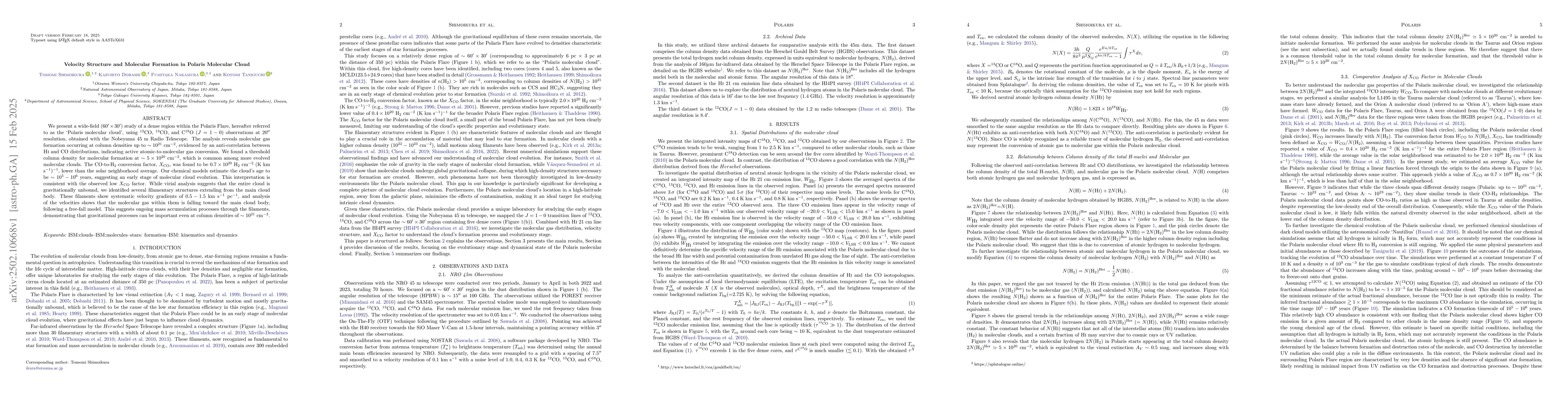 Thumbnail for Velocity Structure and Molecular Formation in Polaris Molecular Cloud