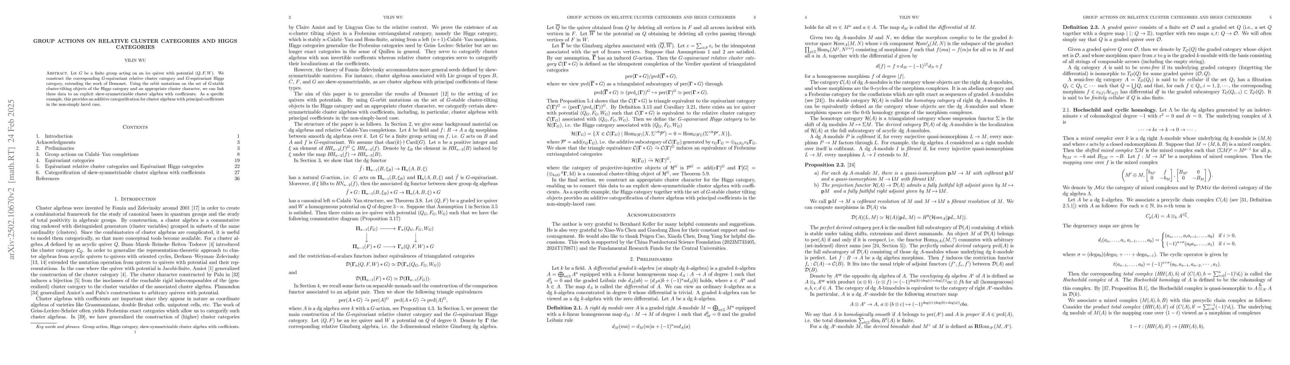 Thumbnail for Group actions on relative cluster categories and Higgs categories