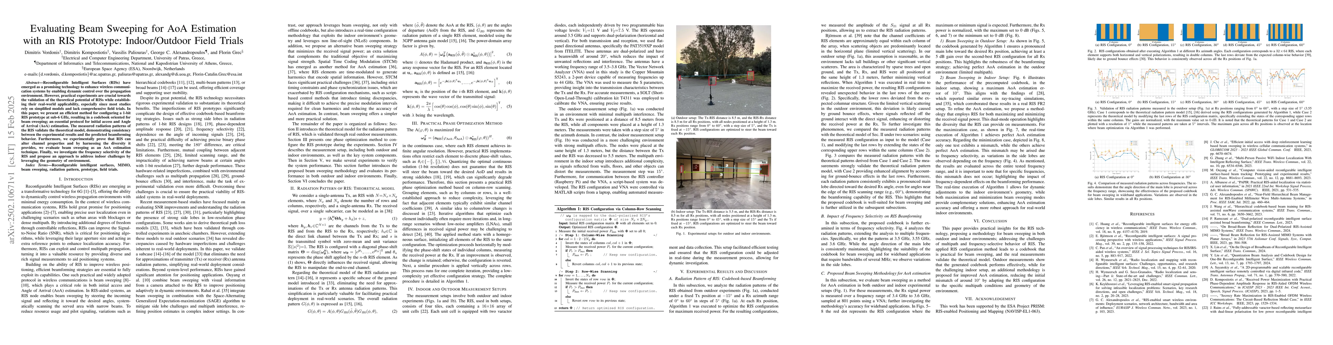 Thumbnail for Evaluating Beam Sweeping for AoA Estimation with an RIS Prototype:
  Indoor/Outdoor Field Trials