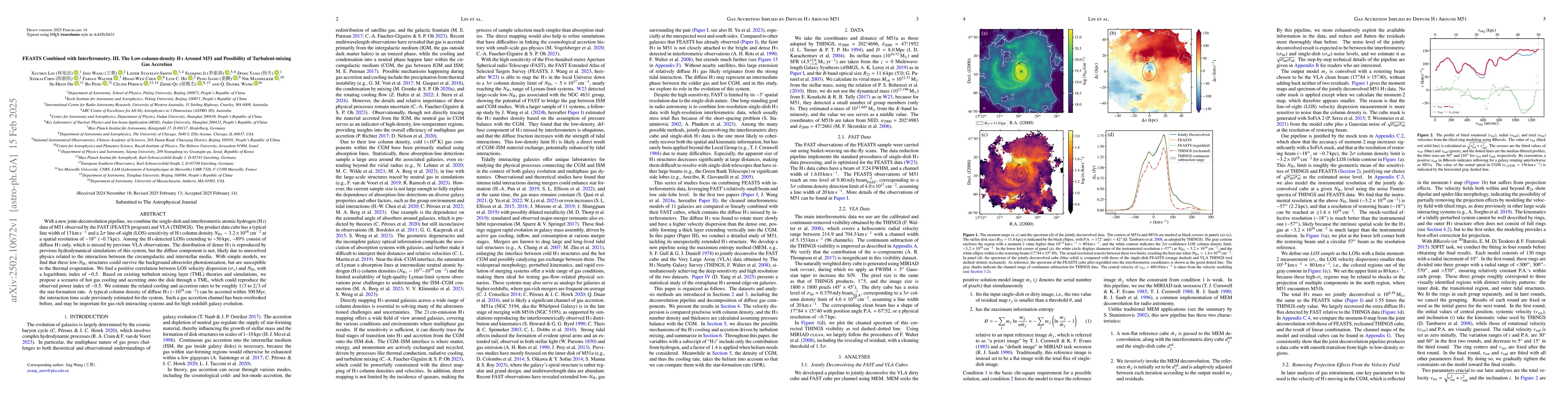 Thumbnail for FEASTS Combined with Interferometry. III. The Low-column-density HI
  Around M51 and Possibility of Turbulent-mixing Gas Accretion