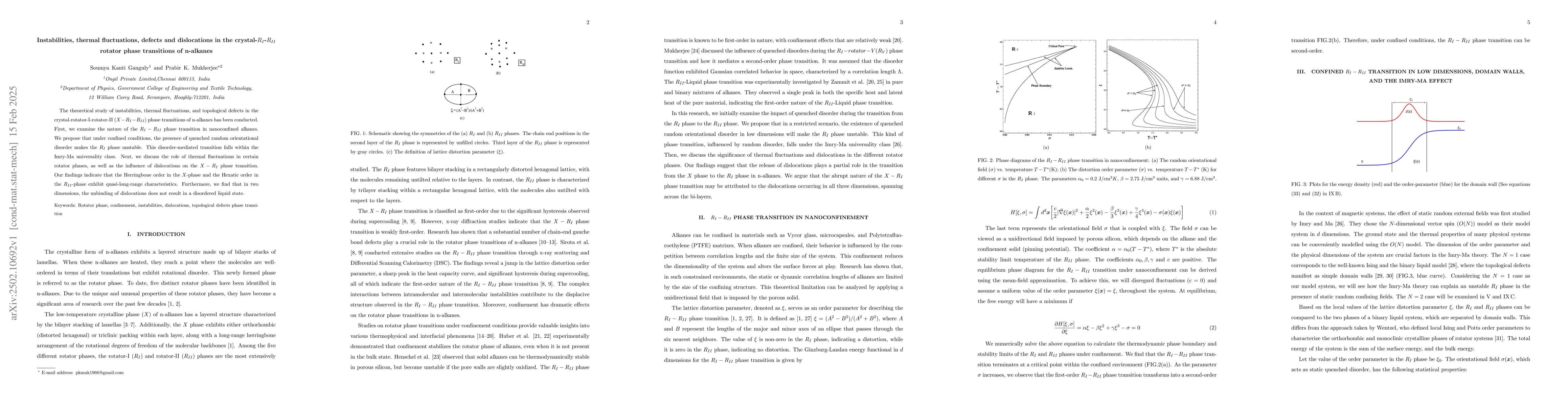 Thumbnail for Instabilities, thermal fluctuations, defects and dislocations in the
  crystal-$R_I$-$R_{II}$ rotator phase transitions of n-alkanes
