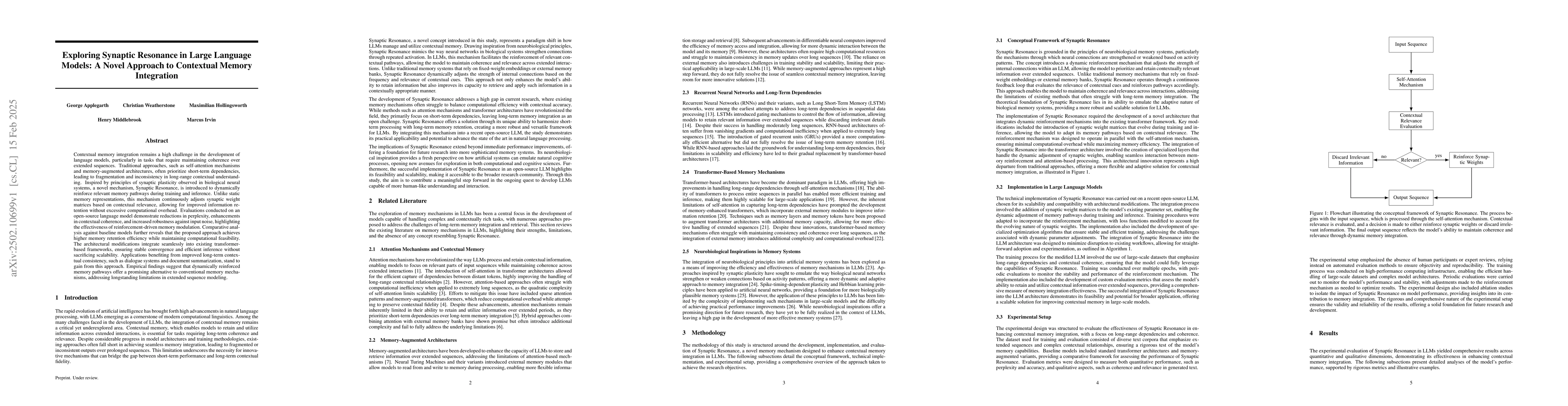 Thumbnail for Exploring Synaptic Resonance in Large Language Models: A Novel Approach
  to Contextual Memory Integration