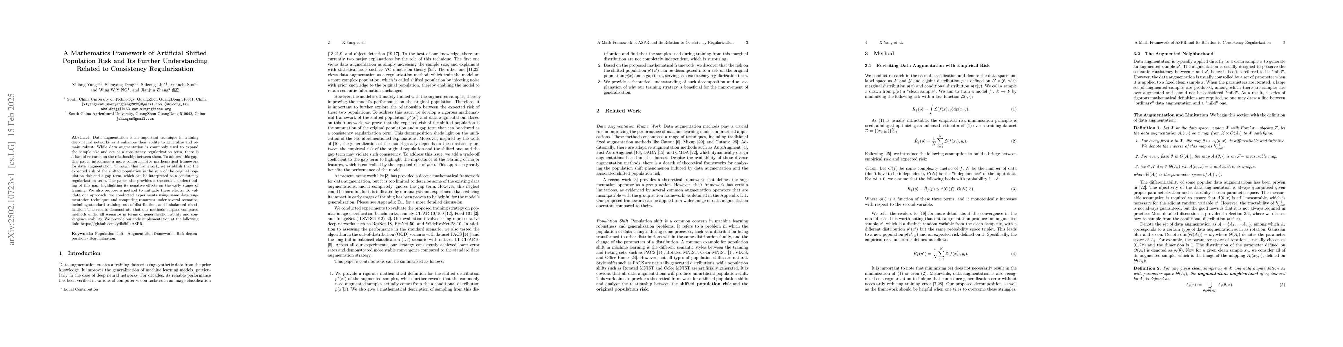 Thumbnail for A Mathematics Framework of Artificial Shifted Population Risk and Its
  Further Understanding Related to Consistency Regularization