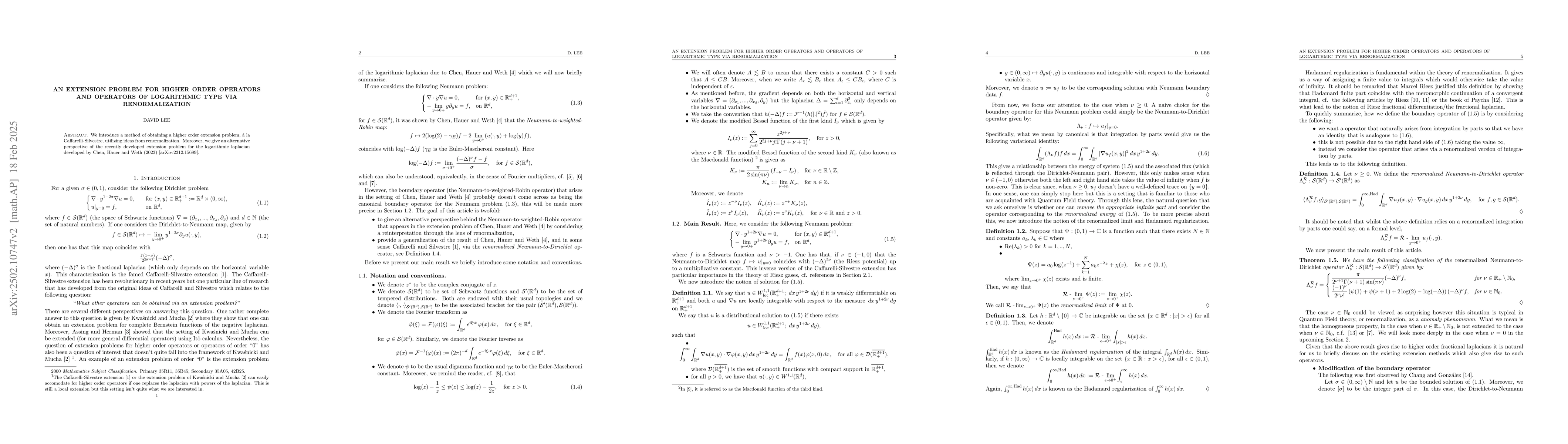 Thumbnail for An extension problem of higher order operators and operators of
  logarithmic type via renormalization