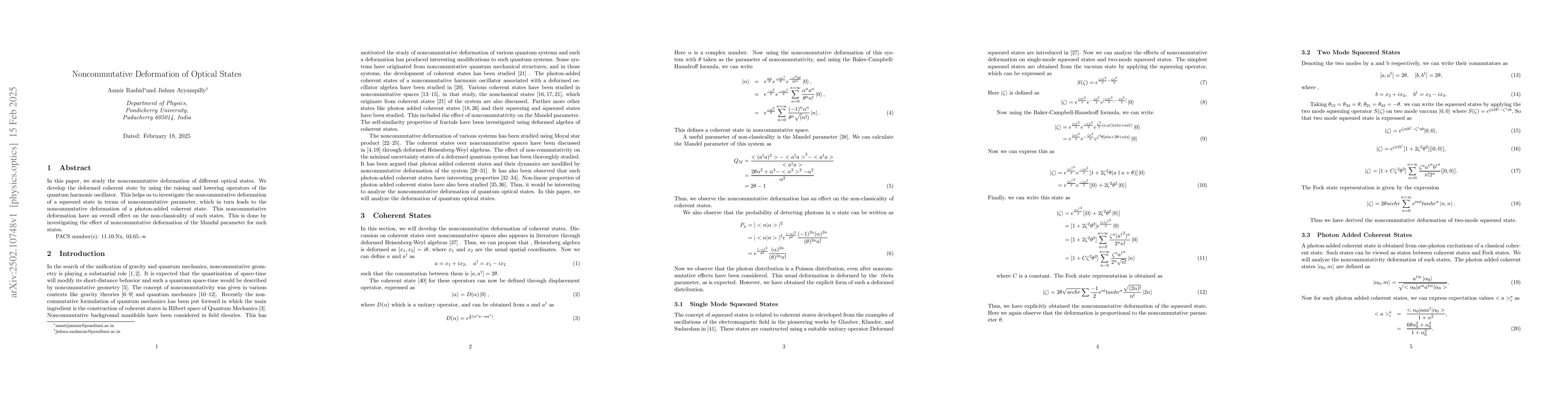 Thumbnail for Noncommutative Deformation of Optical States